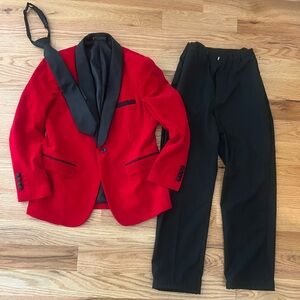 Red Shawl Collar Tuxedo Jacket & Black Trousers - Men